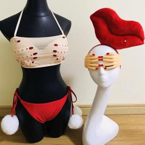 Sexy Lip Bikini Shiny GoGo Dance Costume Costume Accessories Bar DJ Costumes Stage Costume Carnival Clothes Festival VDB1994