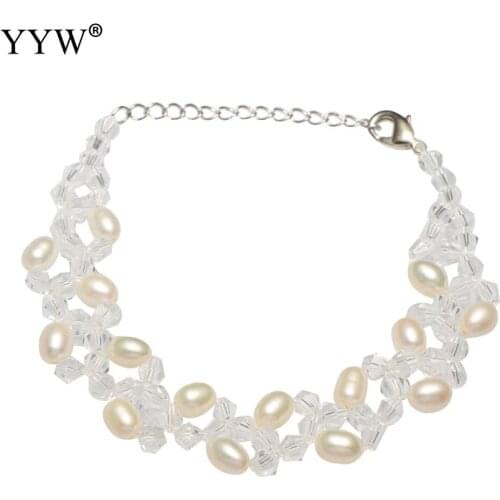 Freshwater Cultured Pearl Bracelet With Party Evening Gift New Natural Pearl Crystal Dangle Bracelets With Lobster Shrimp Clasp
