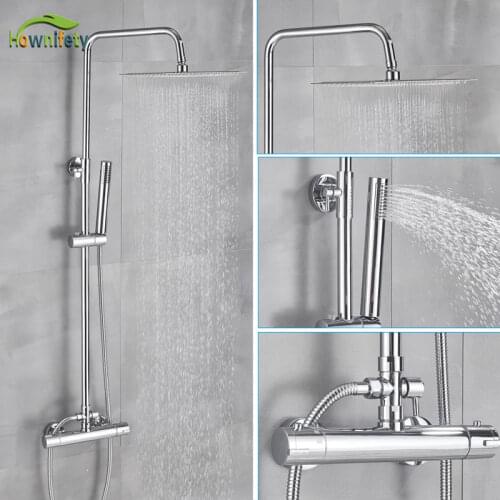 Chrome Thermostatic Shower Set Bathroom 8/10 inh Shower Wall mounted Adjustable Liftable Faucets