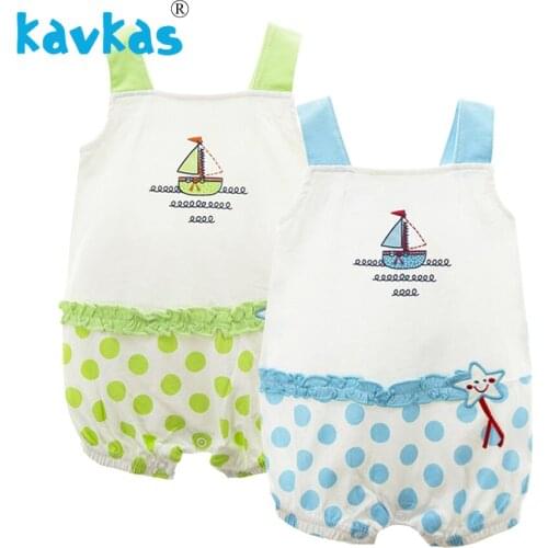 Kavkas Summer Toddler Newborn Baby Girls Romper 6M 12M 18M 24M Sleeveless Cartoon Boat Printing Jumpsuits Sunsuit Playsuit