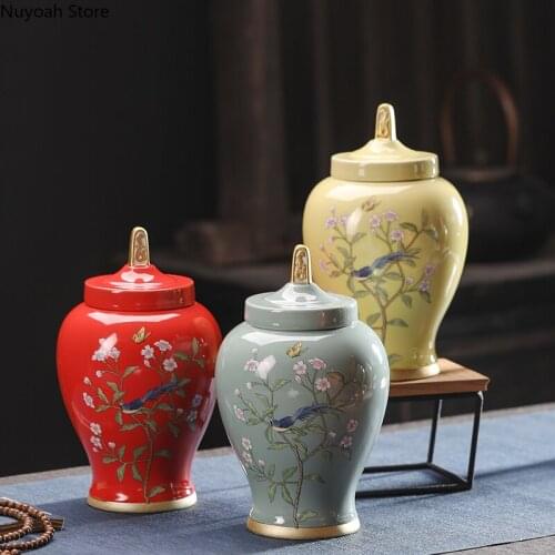 Chinese Ceramic Tea Cans 830ml Large Household Sealed Cans Storage Decoration Living Room Tea Table Decoration Accessories