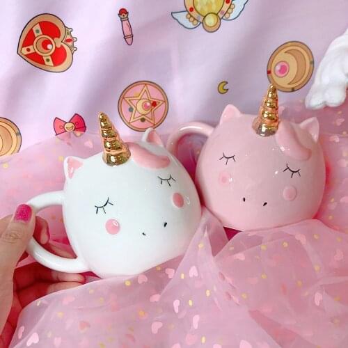 Coffee Mug Creative Ceramic Unicorn Breakfast Juice Milk Tea Cup With Handle Pink White Personalized Home Drinkware Couple Gift