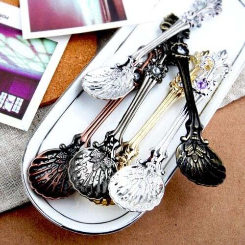 Kitchen Mini Coffeeware Scoops Cup Decoration Vintage Royal Flower Spoon Retro Handle Coffee Stir Desert Tea Spoon Creative