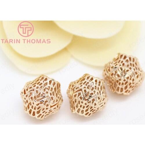 4PCS 14.5x14MM 24K Champagne Gold Color Plated Brass Hollow Spacer Beads Bracelet Beads High Quality Diy Jewelry Accessories