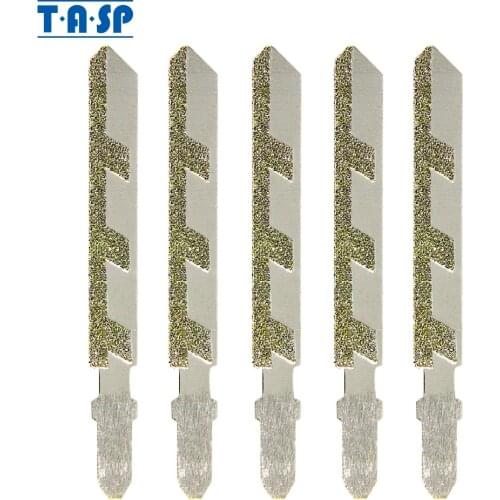 TASP 5pcs 3'' 76mm Jigsaw Blades Diamond Coated Jig Saw Blade Grit 50 T-shank for Granite Tile Cutting Power Tools Accessories