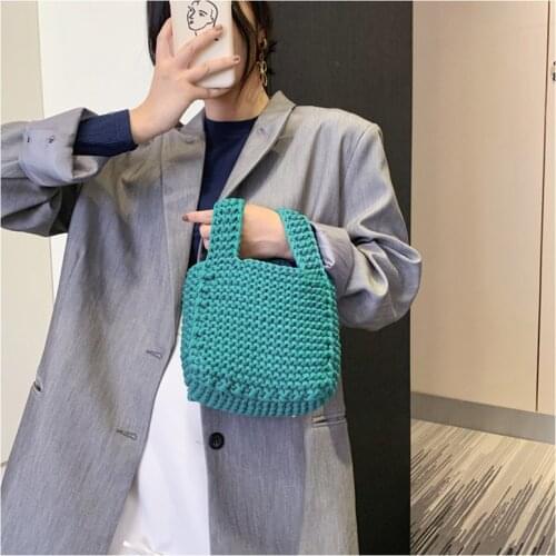 Handwoven Small Handbag Solid Color Women Vintage Hand Bags Cotton Fabric Female Casual Mini Tote High Quality Korean Handbags