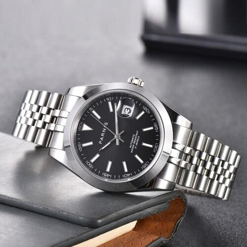 PARNIS Dress Sapphire Crystal Mechanical Men Wristwatch MIYOTA Automatic MovementStainless Steel Case
