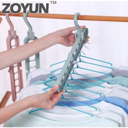 Multifunctional hangers home balcony folding magic storage creative nine-hole rotating clothes slip drying racks wardrobe storag