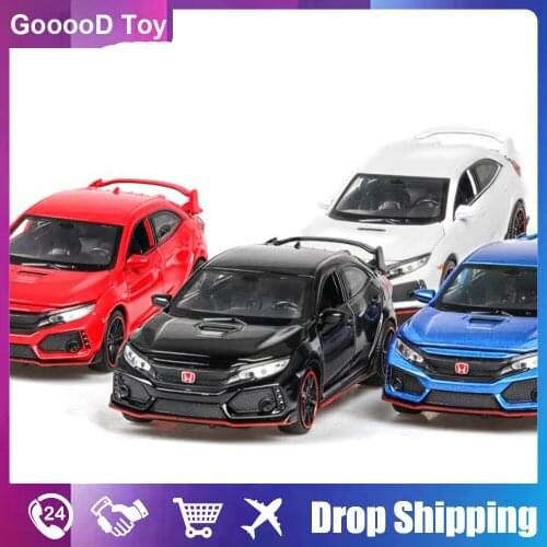 1/36 Scale Honda Civic Type-R Diecasts & Toy Metal Alloy Car Model Toy Pull Back Sound Light Vehicles Toy Car for Kids Boys