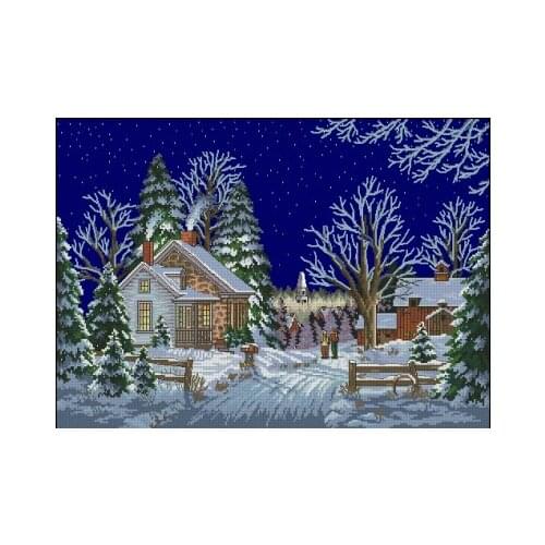 Top Quality Lovely Popular Counted Cross Stitch Kit Walking to Town Winter Snow Snowy Starry Night dim 03899