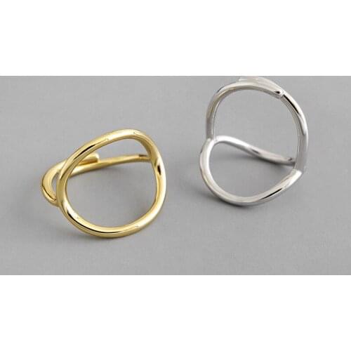 Real 100% 925 sterling silver geometric circle rings for women fine jewelry, adjustable gold color finger wedding party ring