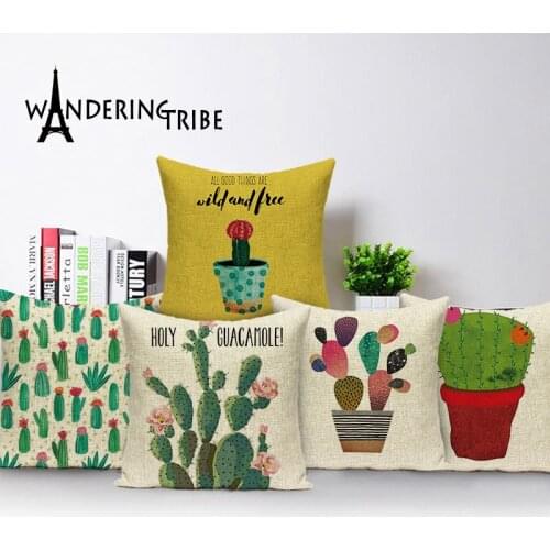 Tropical Plant Cushion Cover Cactus Green Printed Pillow Cover For Home Decor Chair Sofa Car Decorative Pillowcases Cojin