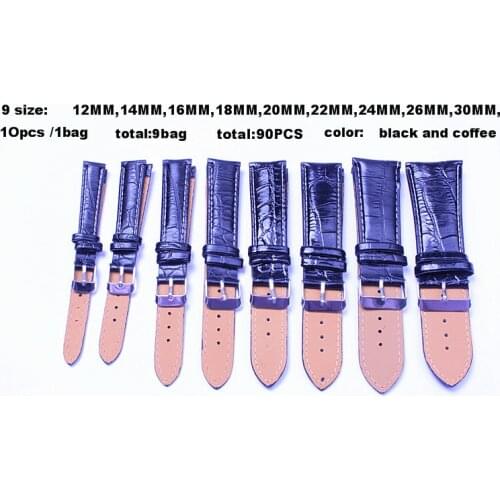 Wholesale 90pcs/lots high quality Size:12MM-14MM-16MM-18MM-20MM-22MM-24MM-26MM--30MM- PU leather Watch band watch strap