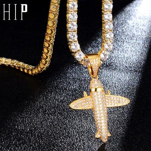 Hip Hop Bling CZ Aircraft Iced Out Cubic Zircon Necklaces & Pendants For Men Jewelry Charm Tennis Chain