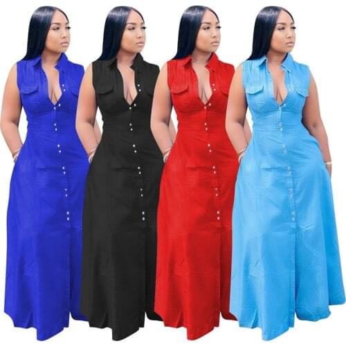 Plus Size Dresses Women Summer Clothing 2021 Wholesale Items Solid Casual Sleeveless Stretch V Neck Maxi Dresses Dropshipping