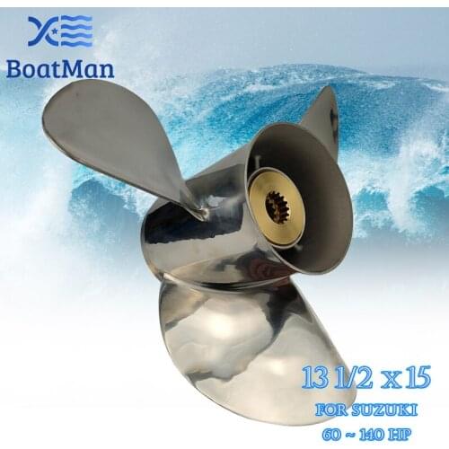 Outboard Propeller 13 1/2x15 For Suzuki Engine 60-140 HP Stainless Steel 13 Tooth splines Outlet Boat Parts 58100-94554-019