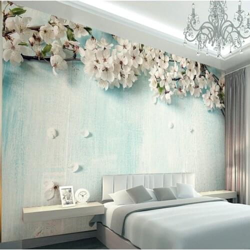 Custom Photo Wallpaper 3D Fresh Blue Wood Cherry Blossom Living Room Bedroom Background Environmental protection Wallpaper Mural