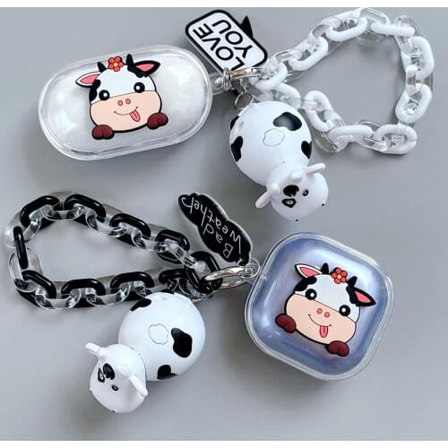 Cute Milk Cow Transparent Cover for Samsung Galaxy Buds Live / Buds Pro / Buds / Buds Plus Case TWS Earphone Case with Keychain
