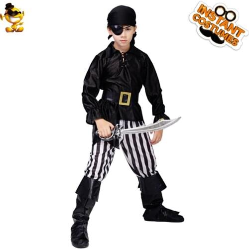 Christmas Kid Pirate Costume Halloween Cosplay Cool Pirate Black Striped Suit for Purim Baby Boy Costume