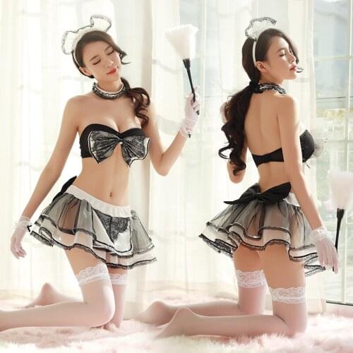 Hote Sale Sexy Cute Cosplay Lingerie Skirts Bras Open Bras Set Women Erotic Sex Suit Maid Dress