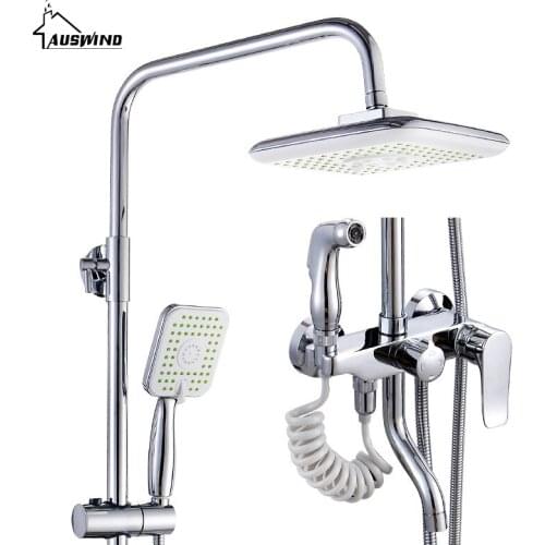 Shower Faucet Multifunction Brass Bathroom Rainfall Shower Faucet Set Mixer Tap With Tiolet Bidet Wall Mounted Bath Shower Head