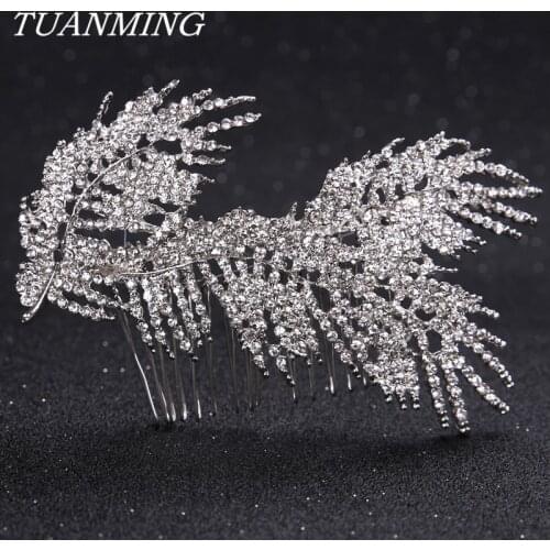 Full Rhinestone Wedding Bridal Hair Comb Fashion Feather Shape Hair Combs Hair Accessories Bride Wedding Ornaments