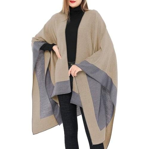 Imitation Cashmere Solid Color Forked Thickened Cloak Autumn Winter Women Warm All-Match Casual Loose Capes Plaid Travel Shawl