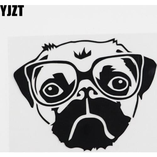 YJZT 13.5CMX10.6CM Funny Pug Dog Glasses Decal Vinyl Car Sticker Black/Silver 8A-0124