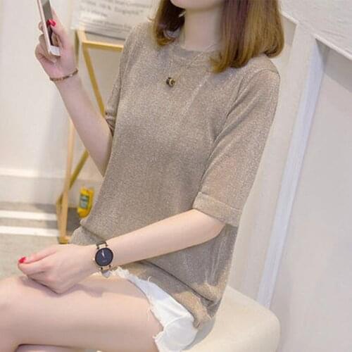 Fire CEC short sleeve t-shirt female 2021 new womens wear Korean loose net red ice silk T-shirt bright silk top summer