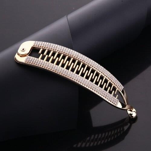 Women Banana Hair Clip Crystal Rhinestone Barrette Hairpin Headwear Accessories