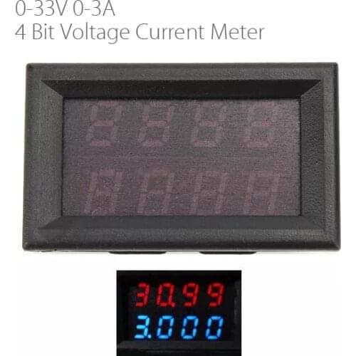0-33V 0-3A Four Bit 4-bit Voltage Current Meter DC Double Digital LED Display Voltmeter Ammeter - Red & Blue