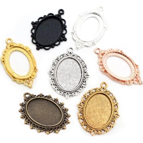 10pcs 18x25mm Inner Size 6 Colors Vintage Style Cameo Cabochon Base Setting Charms Pendant necklace findings
