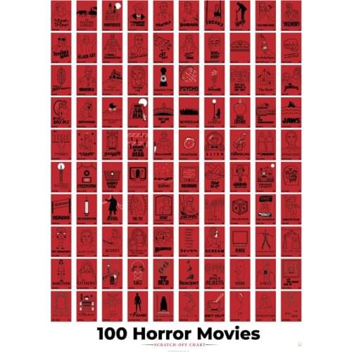 100 Horror Movies Scratch-Off Chart Art Silk Poster Print 24x36inch