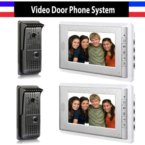 7 Inch Color Lcd Monitor Video Door Phone Intercom Doorbell System Video Doorphones Intercom 2 Monitor +2 Door Camera