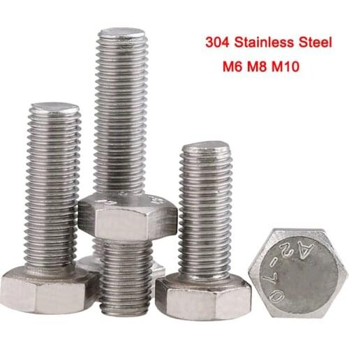 A2 304 Stainless Steel DIN933 Fine Thread External Hex Screw M6 M8 M10 Thread Pitch 0.75/1.0/1.25mm