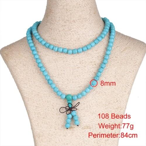 Buddha religious 108 pcs round natural mint howlite blue semiprecious stone beads prayer bracelet necklace unisex jewelry gift