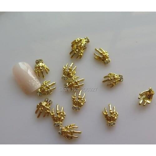 MD-766 10pcs Fancy Rhinestone Gold Hand Deco Metal Charms Metal Deco Charms Nail Art
