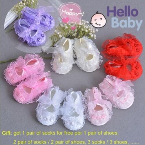 0-12M Baby Shoes Baby Girl Bow-knot Soft Sole First Walkers Infant Anti-skid Lace Princess Newborn Girl Infant Shoes Christening