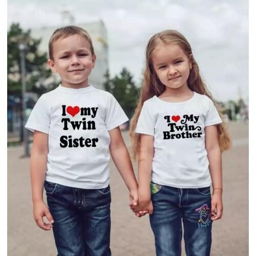 I Love My Twin Sister and Brother Kids Tshirts Fashion Baby Boys Girls T-shirts Siblings Tees Tops Casual Summer Kids Clothes