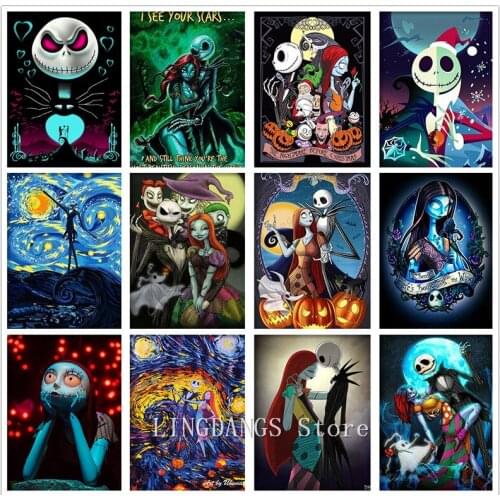 Disney 5D DIY Diamond Painting Christmas Fright Night Sally Jack Skellington Diamond Mosaic Embroidery Cross Stitch Home Decor