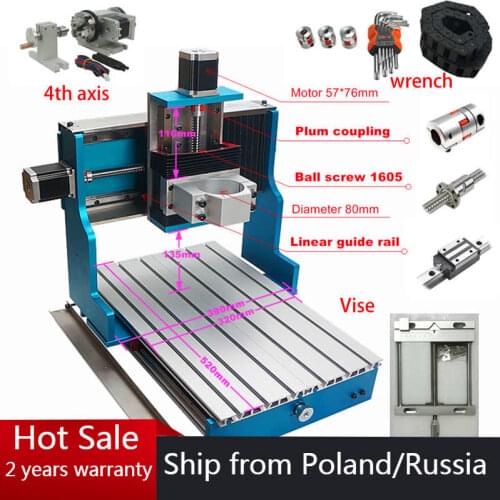 CNC Frame 3040 linear guideway DIY Guide Rail Engraving Drilling Milling Machine wood router With Vise Wrench 4th rotary axis
