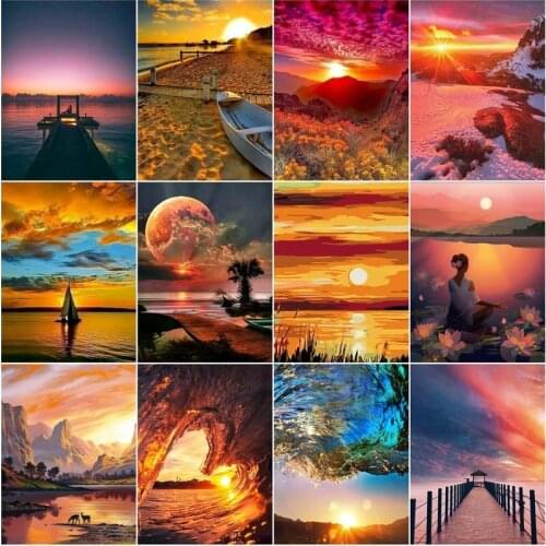 GATYZTORY Paint By Numbers For Adults Children Handmade Diy Gift Sunset Scenery Picture By Number Frame Acrylic Painting Home De