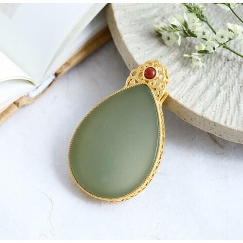 Hotian Jade Pendant Mother Necklace Female Temperament Middle-Aged Sweater Chain Female High-End Elegant Jade Chinese Style Swea
