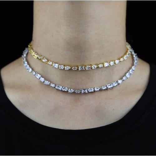 Iced Out Bling 5A CZ Link Chain Geometric Various Shaped Cubic Zirconia Tennis Chain Choker Necklace For Women Fashion Europe