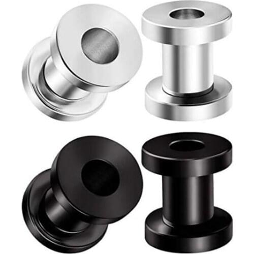 JFORYOU 2 Pairs 316L Surgical Steel Screw Tunnels Black Anodized Piercing Jewelry Ear Stretching Lobe Plug Earring