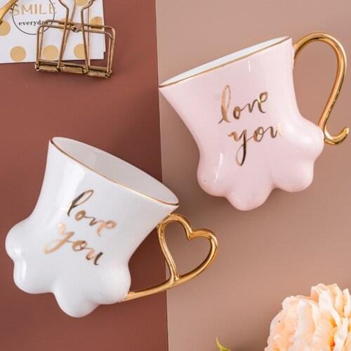 300ml Cartoon Cat Paw Ceramics Mug With Lid Spoon Coffee Milk Tea Mugs Breakfast Home Office Travel Cup Drinkware Novelty Gifts