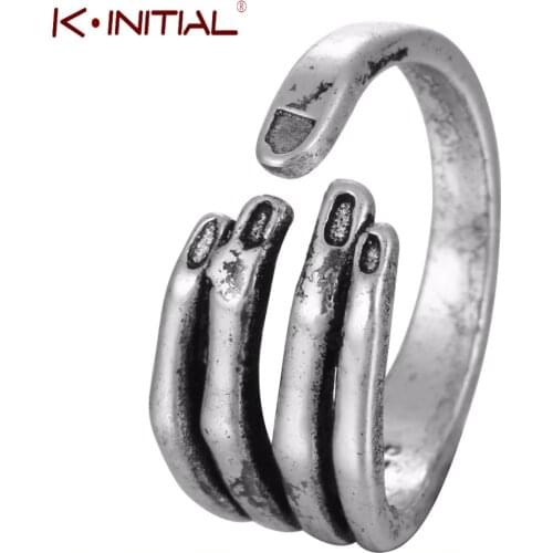 Kinitial Antique Hand Finger Ring For Women Girl Jewelry Open Nail Rings Punk Retro Skull Skeleton Leaf Cross Flower Ring Bijoux