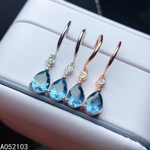 KJJEAXCMY fine jewelry 925 sterling silver inlaid natural London Blue Topaz womens elegant and exquisite drop gem Earrings supp
