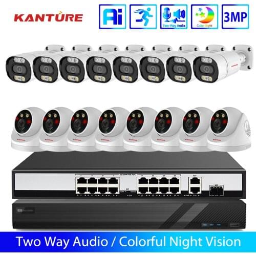 KANTURE 16CH 5MP NVR Kit 3MP CCTV Security Camera System Two Way Auto In/Oudoor POE IP Camera Color Night Video Surveillance Set