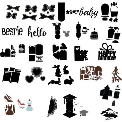 Rabbits Lady "Happy Birthday" Words Metal Cutting Dies For Scrapbooking Craft Die Cut Card Making Embossing Stencil Album Photo